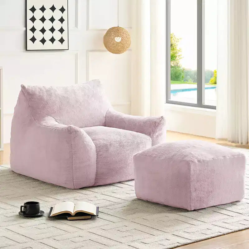 Pouf géant moderne, en similicuir de lapin, avec repose-pieds