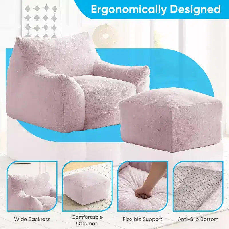 Pouf géant moderne, en similicuir de lapin, avec repose-pieds