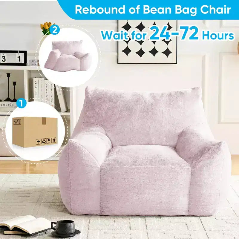 Pouf géant moderne, en similicuir de lapin, avec repose-pieds
