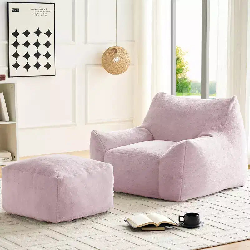 Pouf géant moderne, en similicuir de lapin, avec repose-pieds