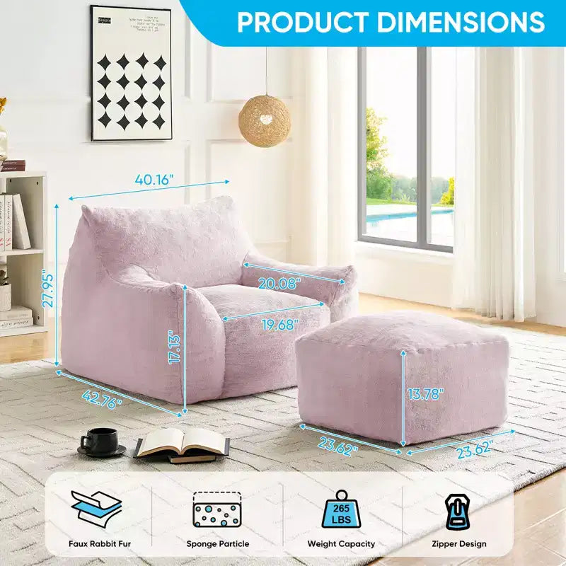 Pouf géant moderne, en similicuir de lapin, avec repose-pieds