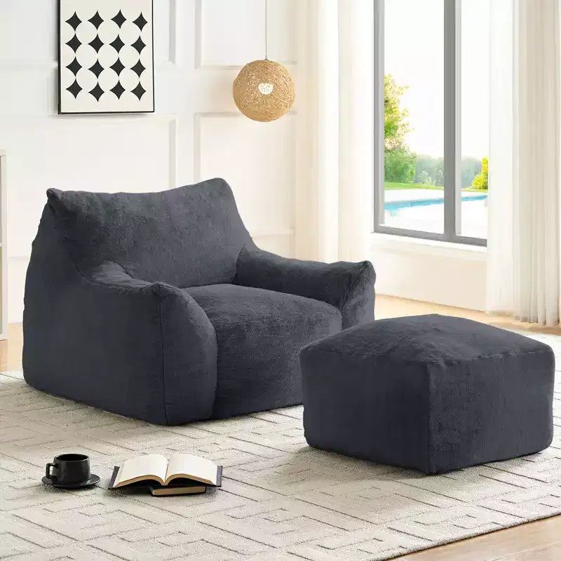 Pouf géant moderne, en similicuir de lapin, avec repose-pieds