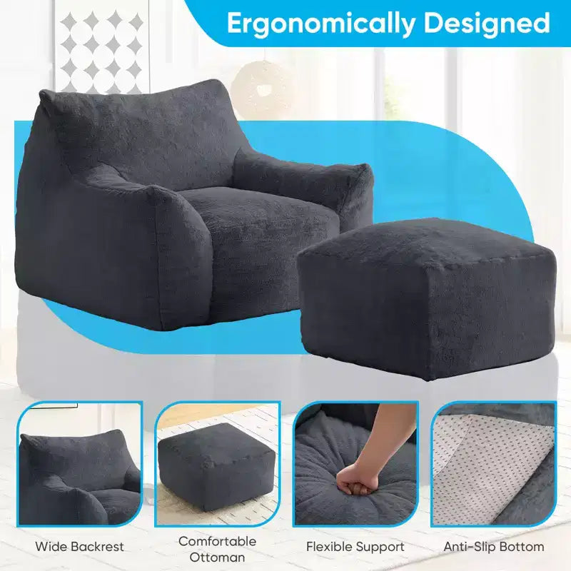 Pouf géant moderne, en similicuir de lapin, avec repose-pieds