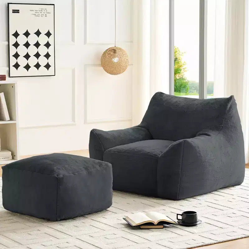 Pouf géant moderne, en similicuir de lapin, avec repose-pieds