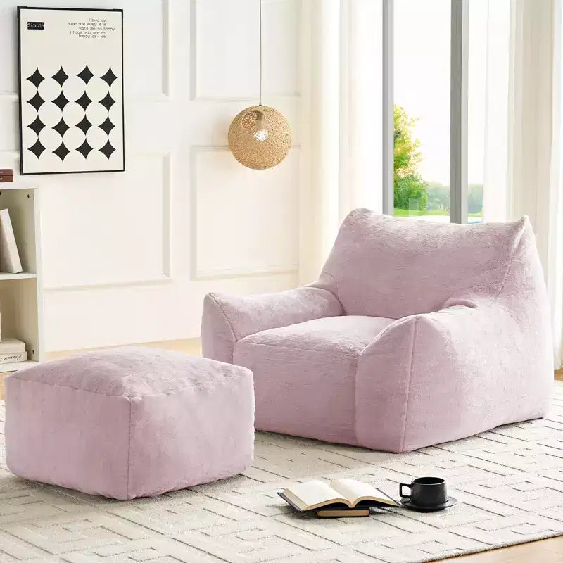Pouf géant moderne, en similicuir de lapin, avec repose-pieds
