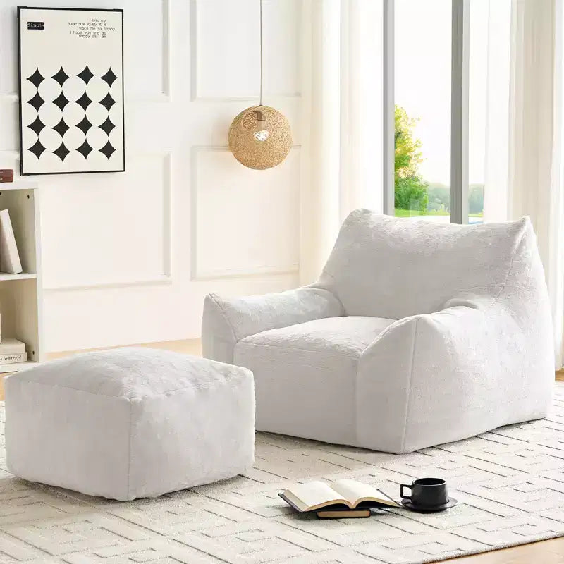 Pouf géant moderne, en similicuir de lapin, avec repose-pieds
