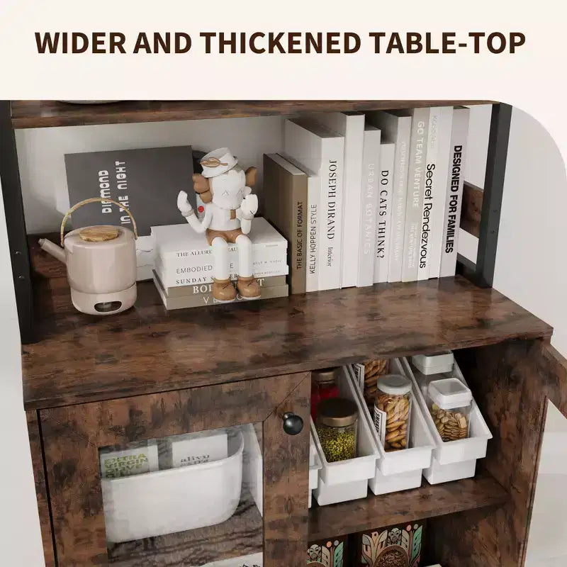 66.9 Meuble de cuisine avec prise, armoire de rangement de garde-manger avec lumières LED, desserte de bar avec porte vitrée pour salle à manger, salon