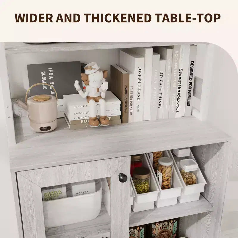 66.9 Meuble de cuisine avec prise, armoire de rangement de garde-manger avec lumières LED, desserte de bar avec porte vitrée pour salle à manger, salon