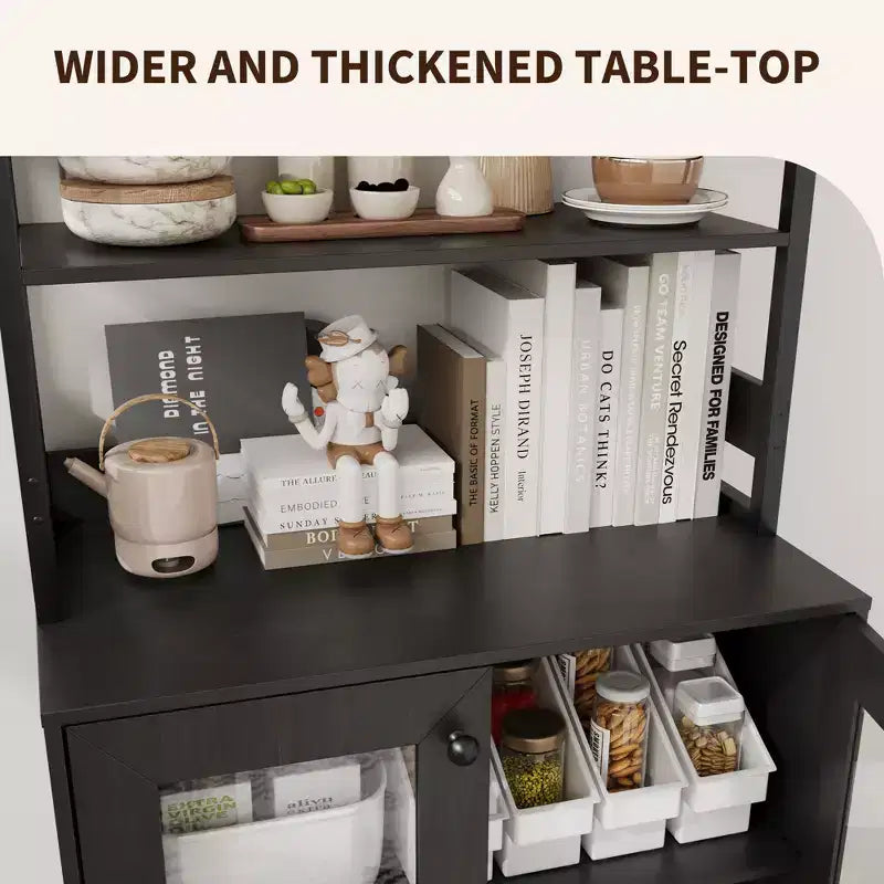 66.9 Meuble de cuisine avec prise, armoire de rangement de garde-manger avec lumières LED, desserte de bar avec porte vitrée pour salle à manger, salon