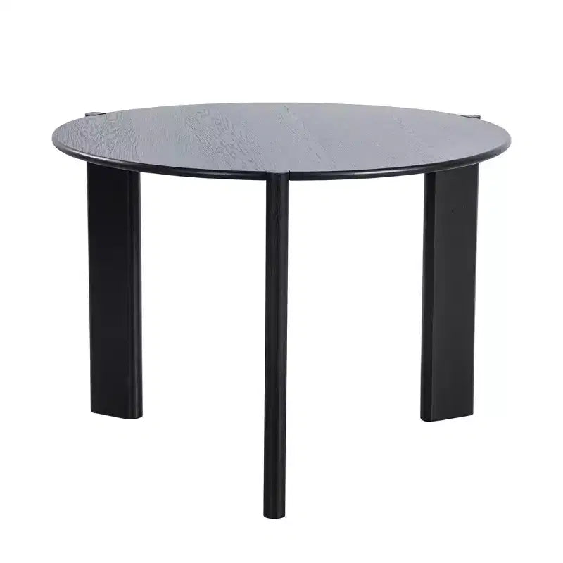 Table de salle à manger de ferme en bois massif avec plateau rond en bois texturé et piètement en X pour salles à manger modernes et réunions de famille