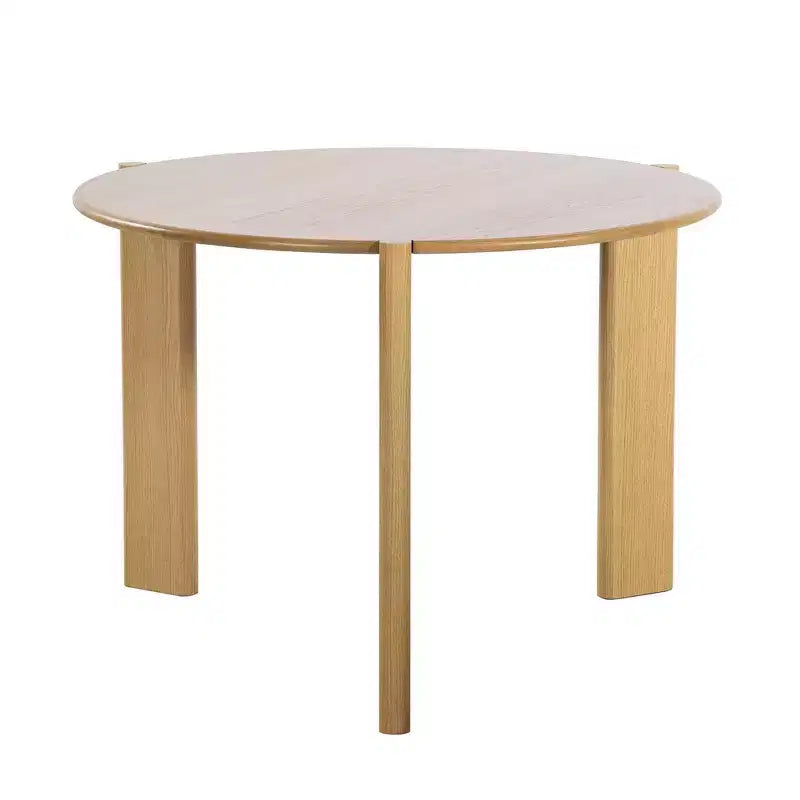 Table de salle à manger de ferme en bois massif avec plateau rond en bois texturé et piètement en X pour salles à manger modernes et réunions de famille