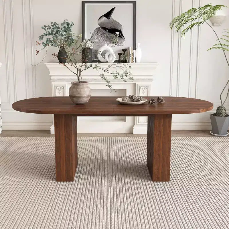 62.9 Oval Dining Table for 6 Walnut Veneer MDF Tabletop with MDF Base Modern Farmhouse Dininghouse Table with Waterproof Scratch Resistant Surface