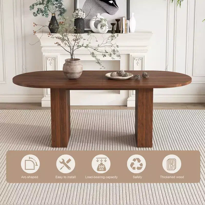 Table de salle à manger ovale 62,9 pouces pour 6 personnes, plateau en MDF plaqué noyer avec base en MDF, table de salle à manger de style ferme moderne avec surface résistante à l'eau et aux rayures