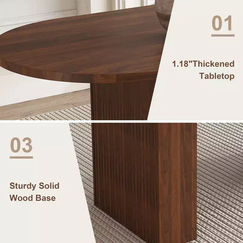 Table de salle à manger ovale 62,9 pouces pour 6 personnes, plateau en MDF plaqué noyer avec base en MDF, table de salle à manger de style ferme moderne avec surface résistante à l'eau et aux rayures