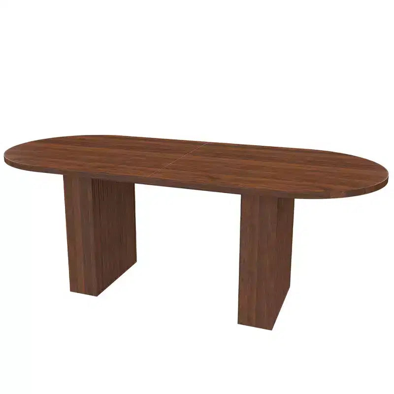 Table de salle à manger ovale 62,9 pouces pour 6 personnes, plateau en MDF plaqué noyer avec base en MDF, table de salle à manger de style ferme moderne avec surface résistante à l'eau et aux rayures