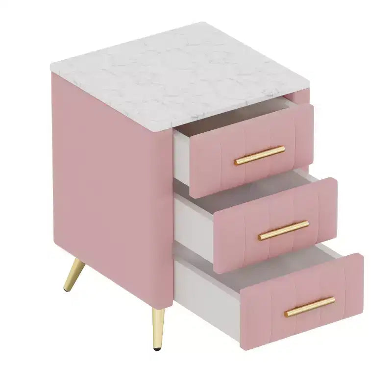 Tables de Chevet Rembourrées Modernes avec Tiroir, Plateau en Faux Marbre et Pieds en Métal Doré, Tables d'Appoint Élégantes pour Chambre à Coucher ou Côté Canapé
