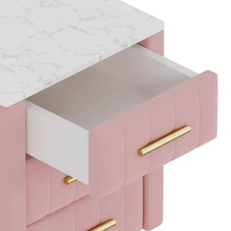 Tables de Chevet Rembourrées Modernes avec Tiroir, Plateau en Faux Marbre et Pieds en Métal Doré, Tables d'Appoint Élégantes pour Chambre à Coucher ou Côté Canapé