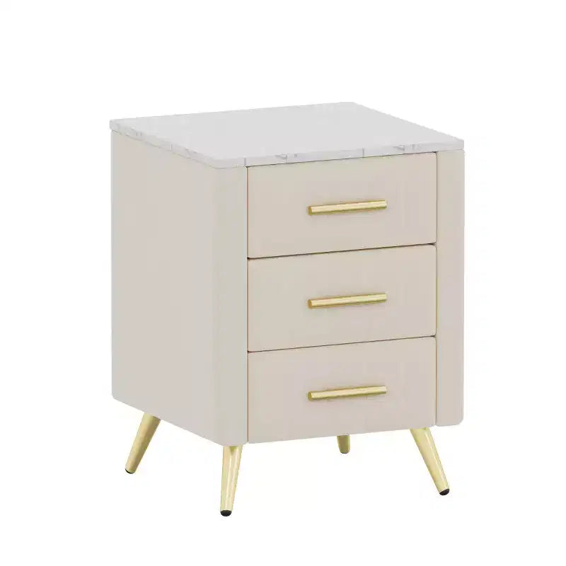 Tables de Chevet Rembourrées Modernes avec Tiroir, Plateau en Faux Marbre et Pieds en Métal Doré, Tables d'Appoint Élégantes pour Chambre à Coucher ou Côté Canapé
