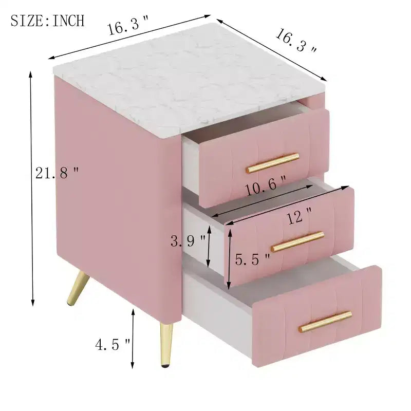 Tables de Chevet Rembourrées Modernes avec Tiroir, Plateau en Faux Marbre et Pieds en Métal Doré, Tables d'Appoint Élégantes pour Chambre à Coucher ou Côté Canapé