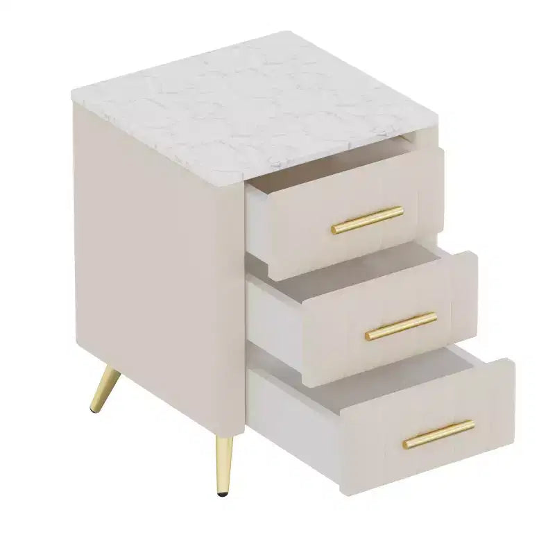 Tables de Chevet Rembourrées Modernes avec Tiroir, Plateau en Faux Marbre et Pieds en Métal Doré, Tables d'Appoint Élégantes pour Chambre à Coucher ou Côté Canapé