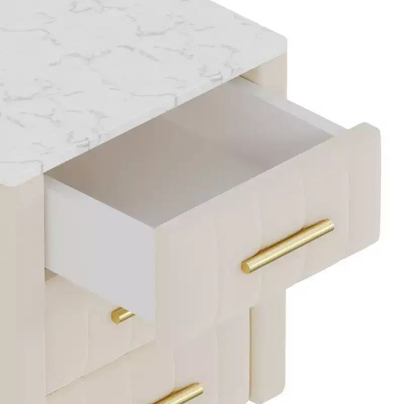 Tables de Chevet Rembourrées Modernes avec Tiroir, Plateau en Faux Marbre et Pieds en Métal Doré, Tables d'Appoint Élégantes pour Chambre à Coucher ou Côté Canapé