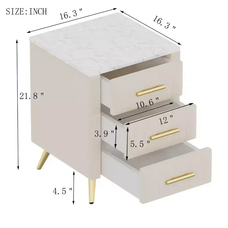 Tables de Chevet Rembourrées Modernes avec Tiroir, Plateau en Faux Marbre et Pieds en Métal Doré, Tables d'Appoint Élégantes pour Chambre à Coucher ou Côté Canapé