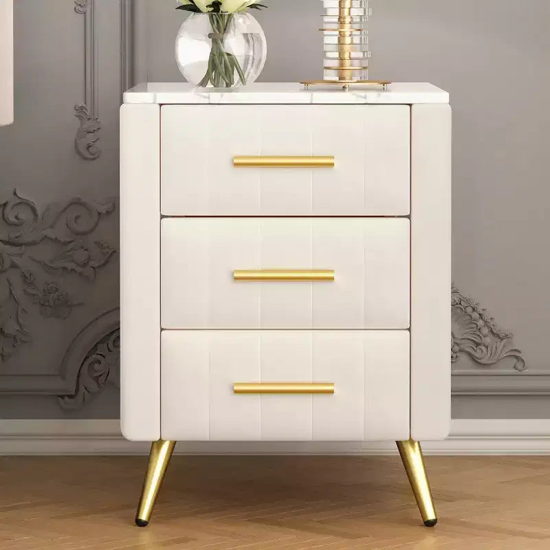 Modern Upholstered Nightstands with Drawer, Faux Marble Top and Gold Metal Legs, Elegant Bedside Tables for Bedroom or Sofa Side-Panipeachy