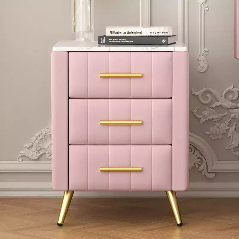 Tables de Chevet Rembourrées Modernes avec Tiroir, Plateau en Faux Marbre et Pieds en Métal Doré, Tables d'Appoint Élégantes pour Chambre à Coucher ou Côté Canapé