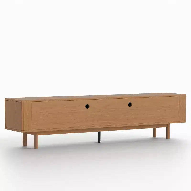 Meuble TV en bois extra long de 86,6 po pour téléviseur de 90 po, console média à lattes, centre de divertissement avec étagères amovibles, noyer Gaoyangjiaju