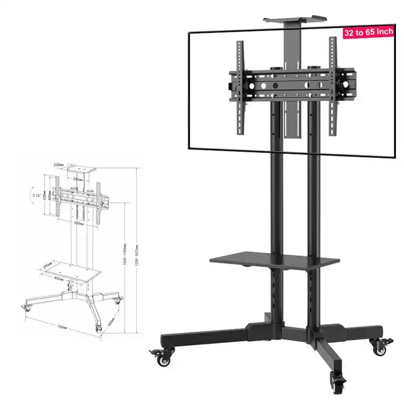 Support de chariot TV mobile roulant, supporte les téléviseurs de 32 à 65 pouces jusqu'à 50 kg, réglable en hauteur, noir