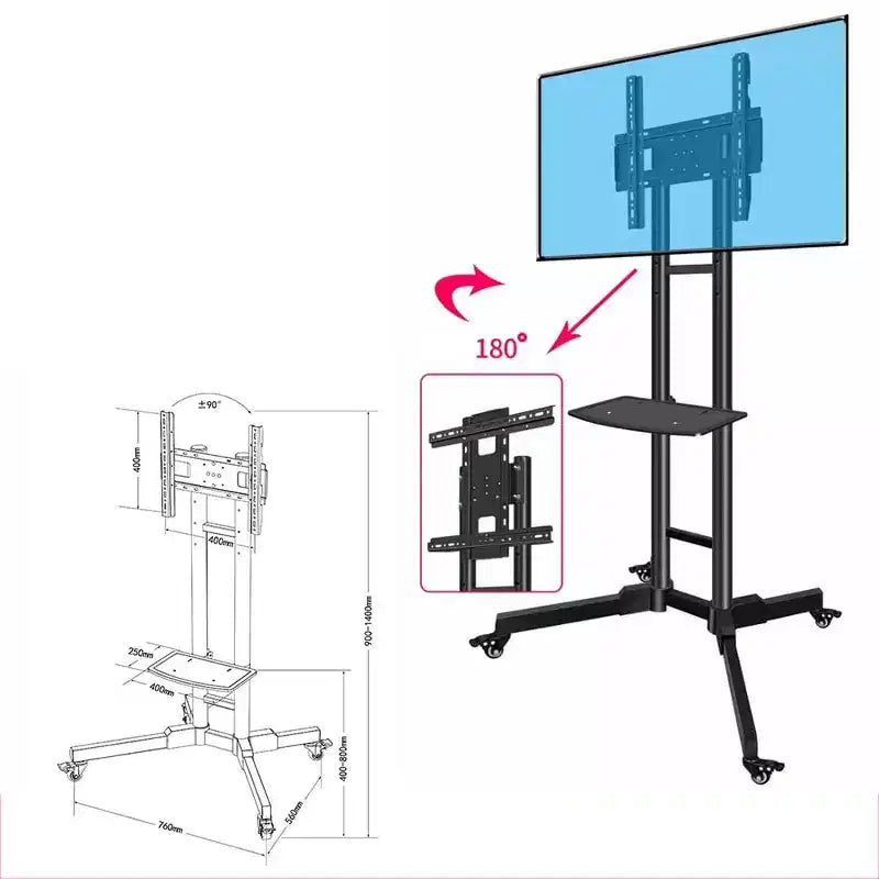 Support de chariot TV mobile roulant, supporte les téléviseurs de 32 à 65 pouces jusqu'à 50 kg, réglable en hauteur, noir