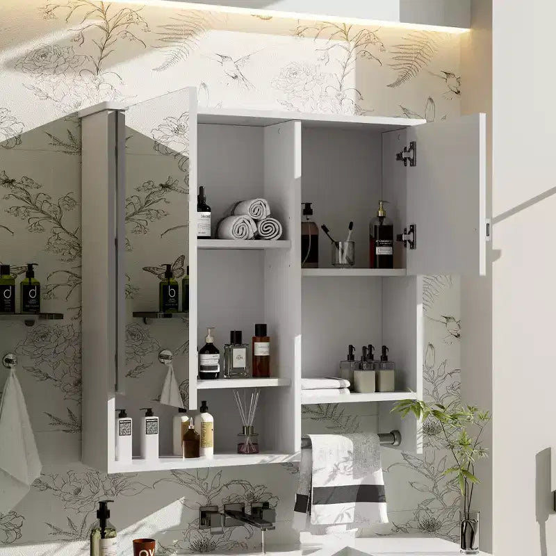 Armoire à pharmacie murale moderne de 29 po avec miroir, étagères et porte-serviettes