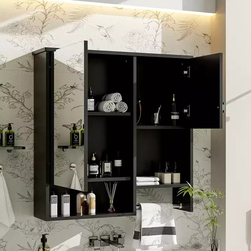 Armoire à pharmacie murale moderne de 29 po avec miroir, étagères et porte-serviettes