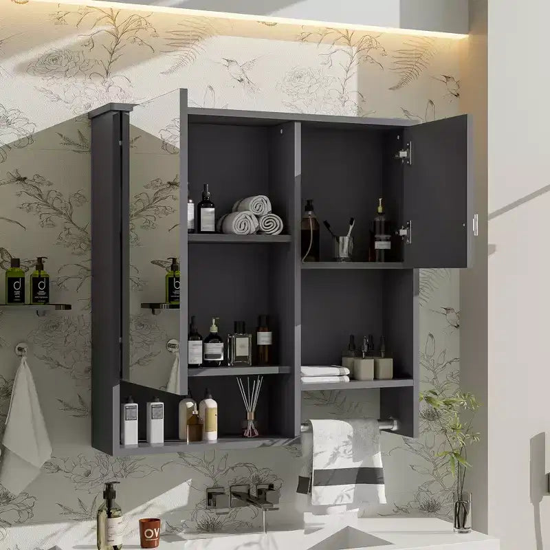 Armoire à pharmacie murale moderne de 29 po avec miroir, étagères et porte-serviettes