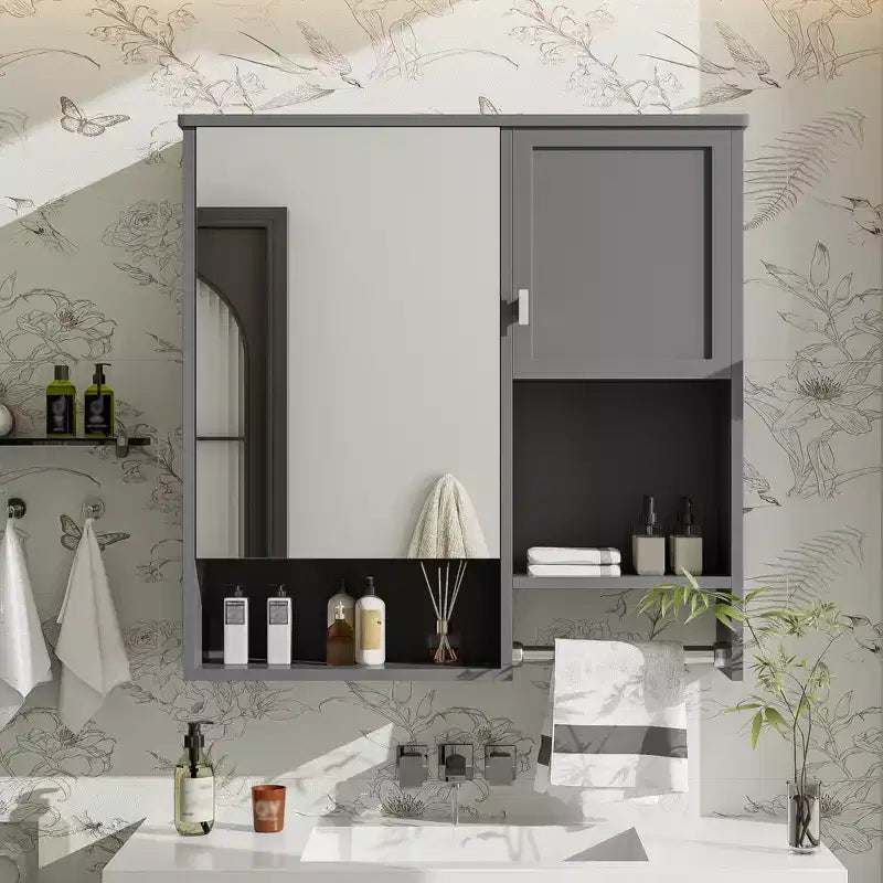 Armoire à pharmacie murale moderne de 29 po avec miroir, étagères et porte-serviettes
