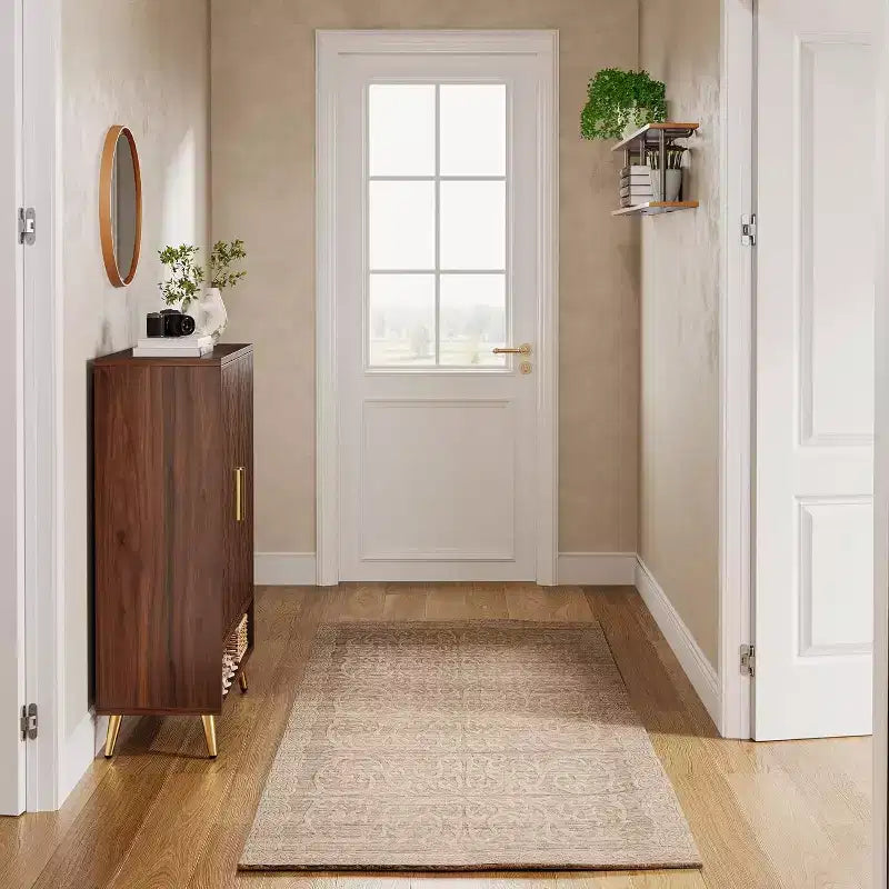Meuble à chaussures d'entrée 6 niveaux avec portes pour 24 paires, rangement en bois avec étagères réglables et pieds dorés pour salon, chambre, noyer