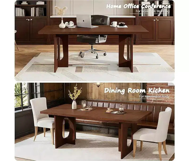 Longue table à manger de 71 po pour 6 à 10 personnes - Table de cuisine avec plateau extra-épais, table rectangulaire pour salle à manger, bureau, noyer