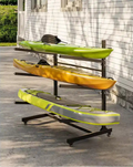 COZONY Heavy-Duty Kayak Storage Rack for 3 Kayaks, 3-Layer Freestanding Rack with Wheels & Hanging Straps