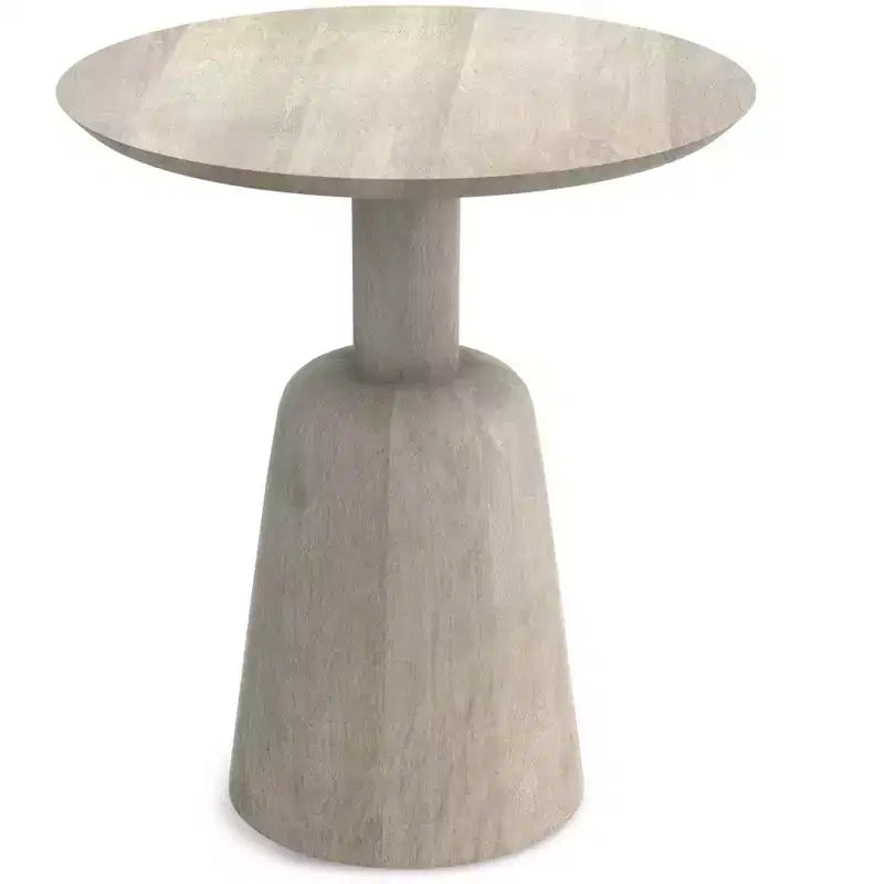 Table d'appoint contemporaine ronde de 45,7 cm en manguier massif, finition blanchie, entièrement assemblée