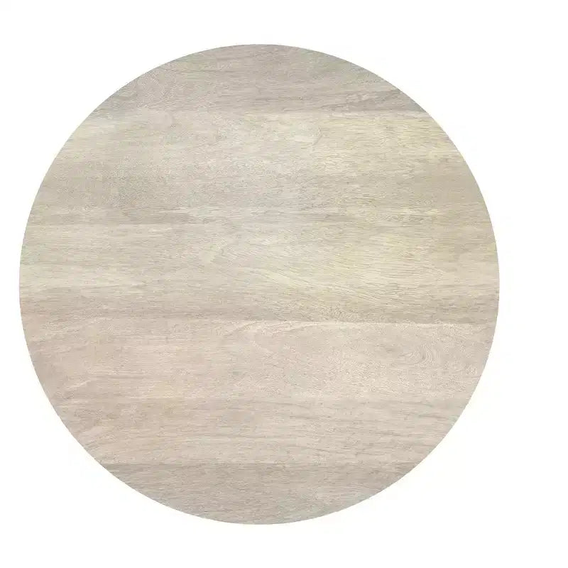 Table d'appoint contemporaine ronde de 45,7 cm en manguier massif, finition blanchie, entièrement assemblée