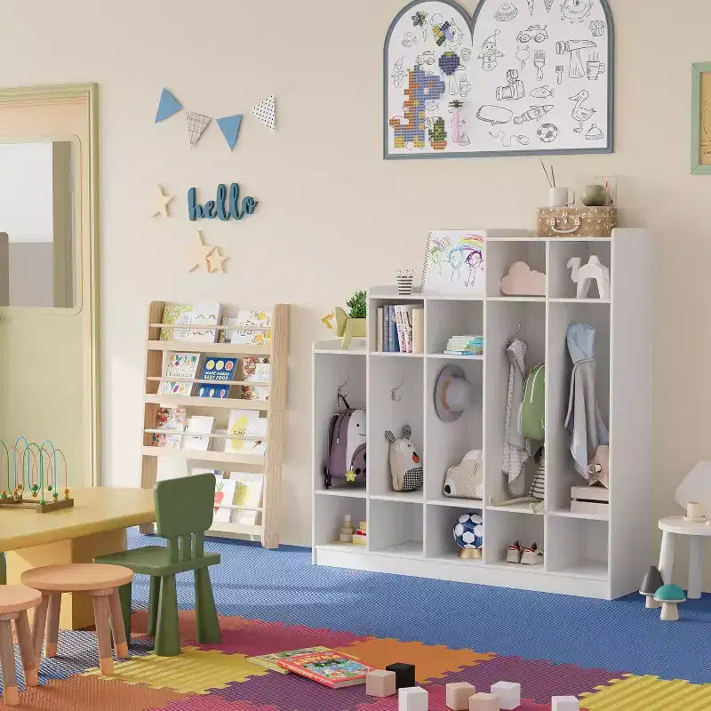 Vestiaire de classe à 5 sections avec 9 casiers, organisateur de rangement avec 10 crochets pour la maison, l'école, la crèche, la maternelle