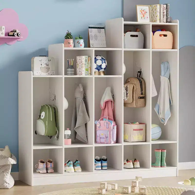 Vestiaire de classe à 5 sections avec 9 casiers, organisateur de rangement avec 10 crochets pour la maison, l'école, la crèche, la maternelle