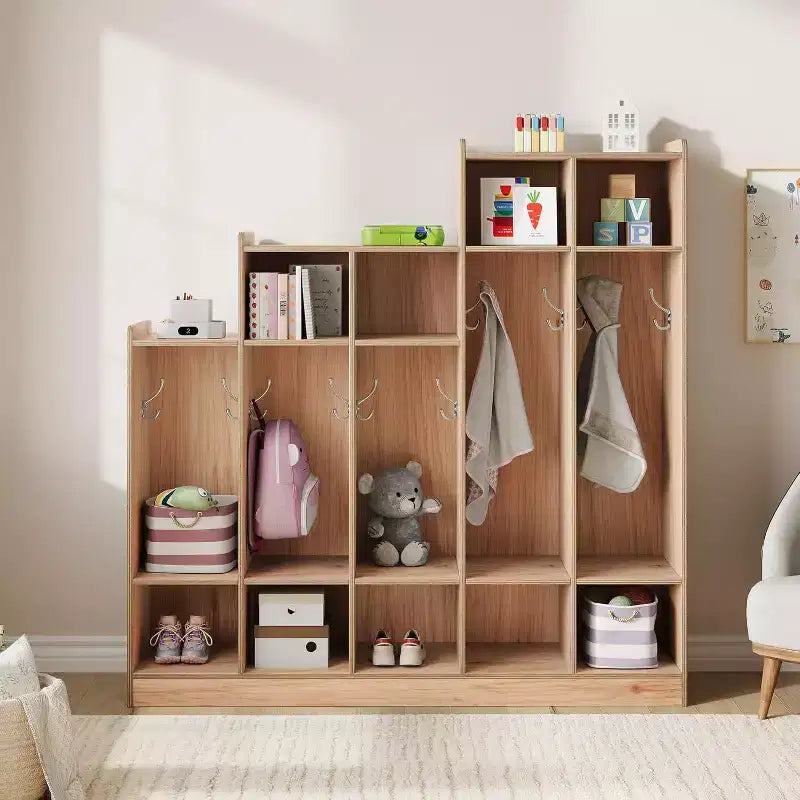 Vestiaire de classe à 5 sections avec 9 casiers, organisateur de rangement avec 10 crochets pour la maison, l'école, la crèche, la maternelle
