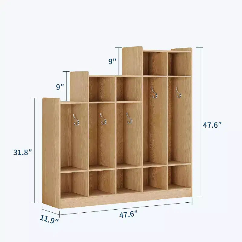 Vestiaire de classe à 5 sections avec 9 casiers, organisateur de rangement avec 10 crochets pour la maison, l'école, la crèche, la maternelle
