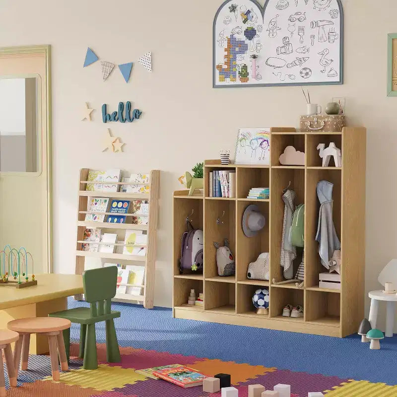 Vestiaire de classe à 5 sections avec 9 casiers, organisateur de rangement avec 10 crochets pour la maison, l'école, la crèche, la maternelle