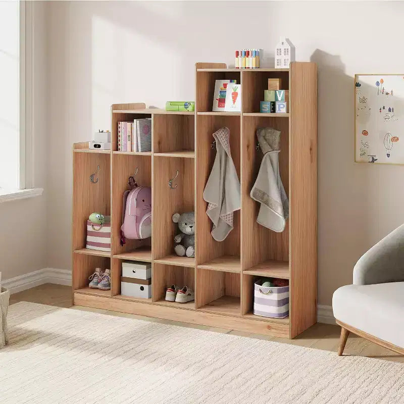 Vestiaire de classe à 5 sections avec 9 casiers, organisateur de rangement avec 10 crochets pour la maison, l'école, la crèche, la maternelle