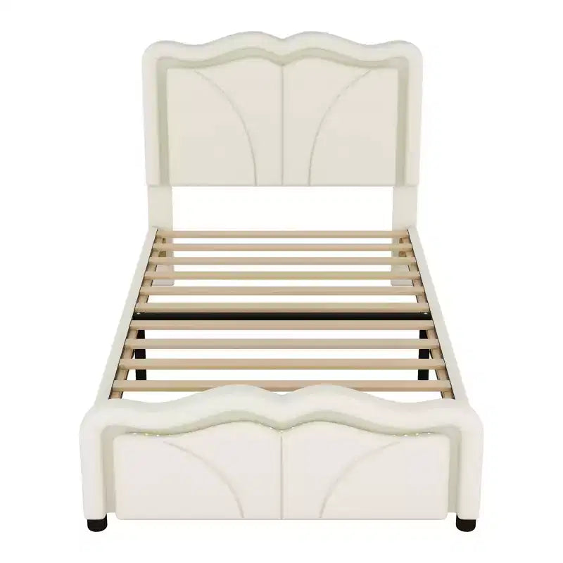 Lit plateforme rembourré en PU avec tête de lit réglable en hauteur pour chambre d'enfant, rose