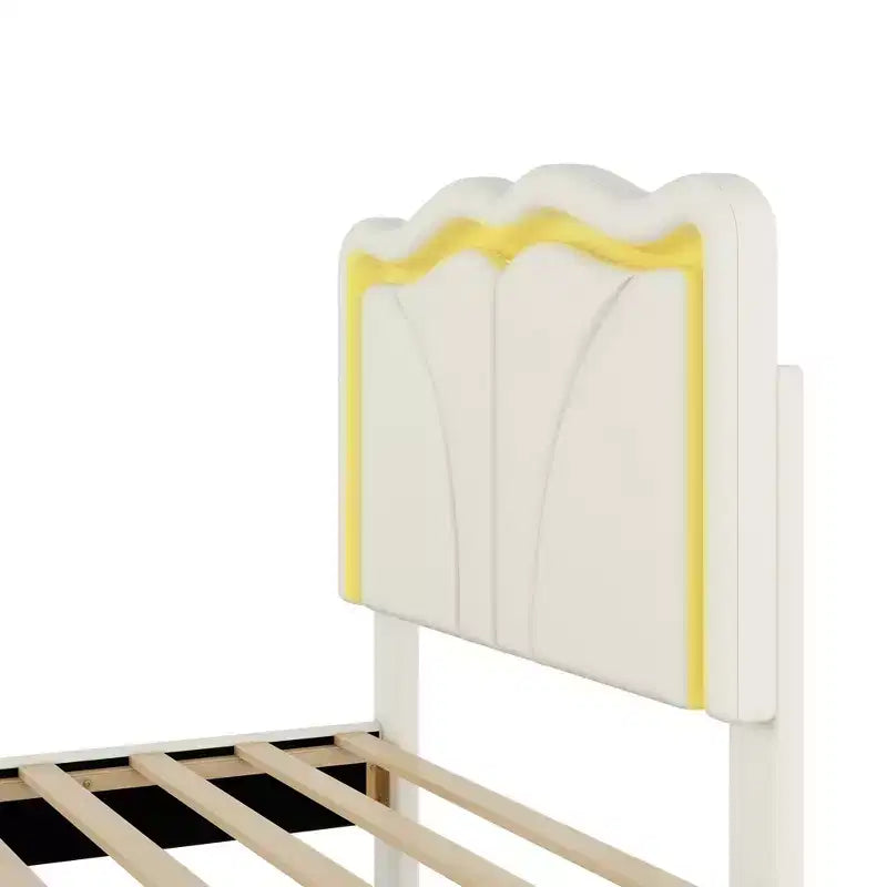 Lit plateforme rembourré en PU avec tête de lit réglable en hauteur pour chambre d'enfant, rose