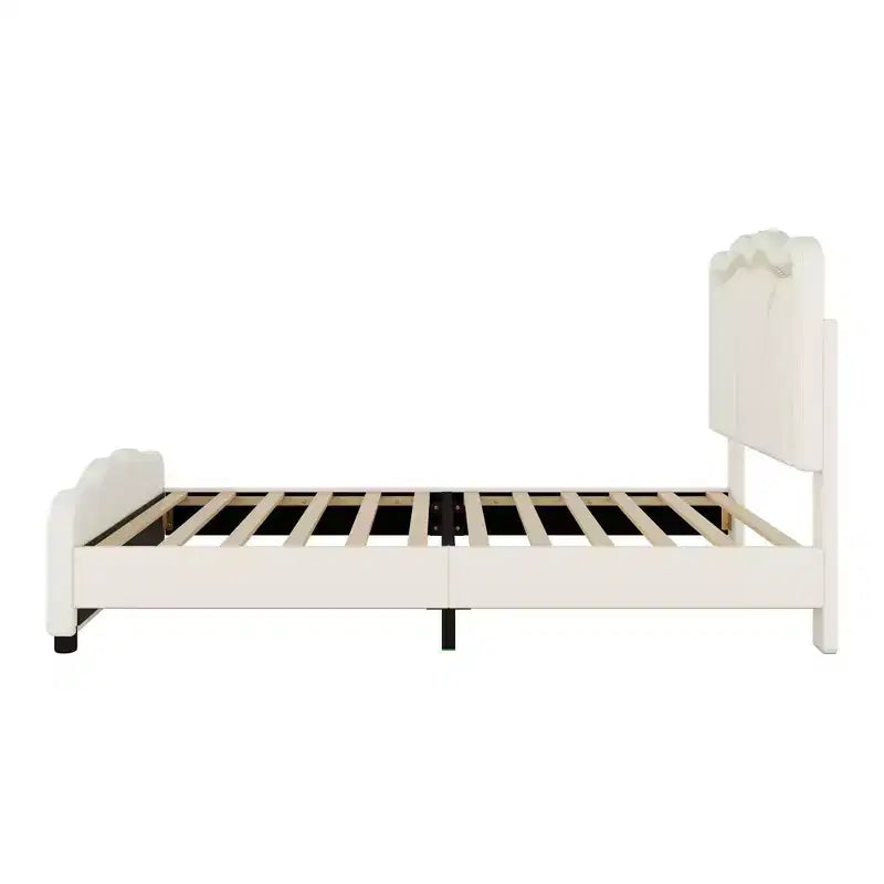 Lit plateforme rembourré en PU avec tête de lit réglable en hauteur pour chambre d'enfant, rose