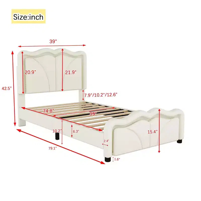 Lit plateforme rembourré en PU avec tête de lit réglable en hauteur pour chambre d'enfant, rose